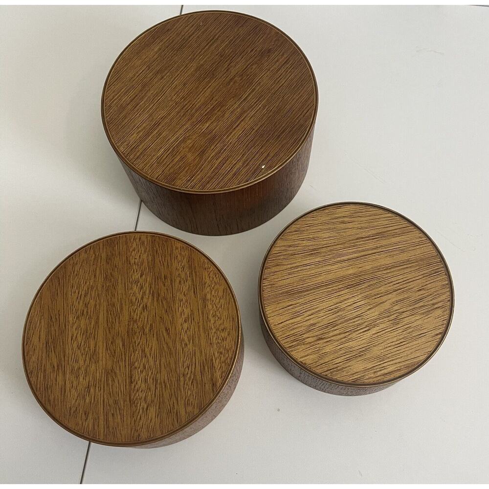 3 Pc Nesting Snack Bowl Set Pretzels Peanuts Chips Mid Century Teak Wood Crest - Picture 4 of 6